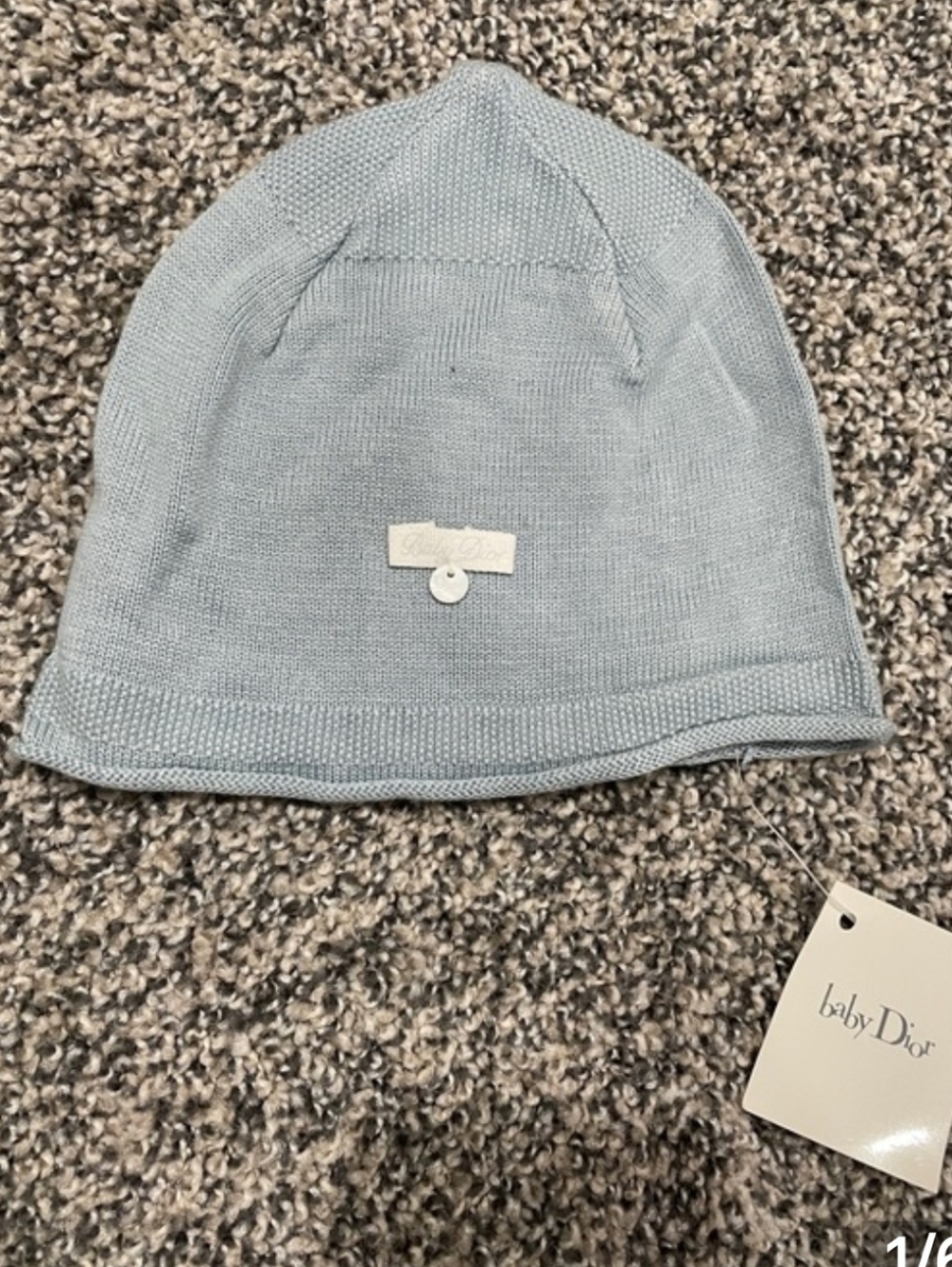 Baby Dior Cashmere Baby Hat Light Blue Knit Beanie 9m NWT